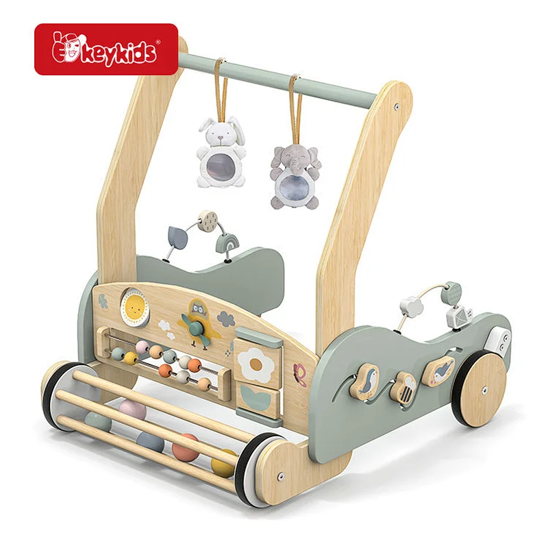 2026 New Wooden 2-in-1 Baby Walker Activity Center with Detachable Play Gym and Educational Sensory Toys W16E328